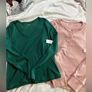 Green and Pink Long Sleeve Tops